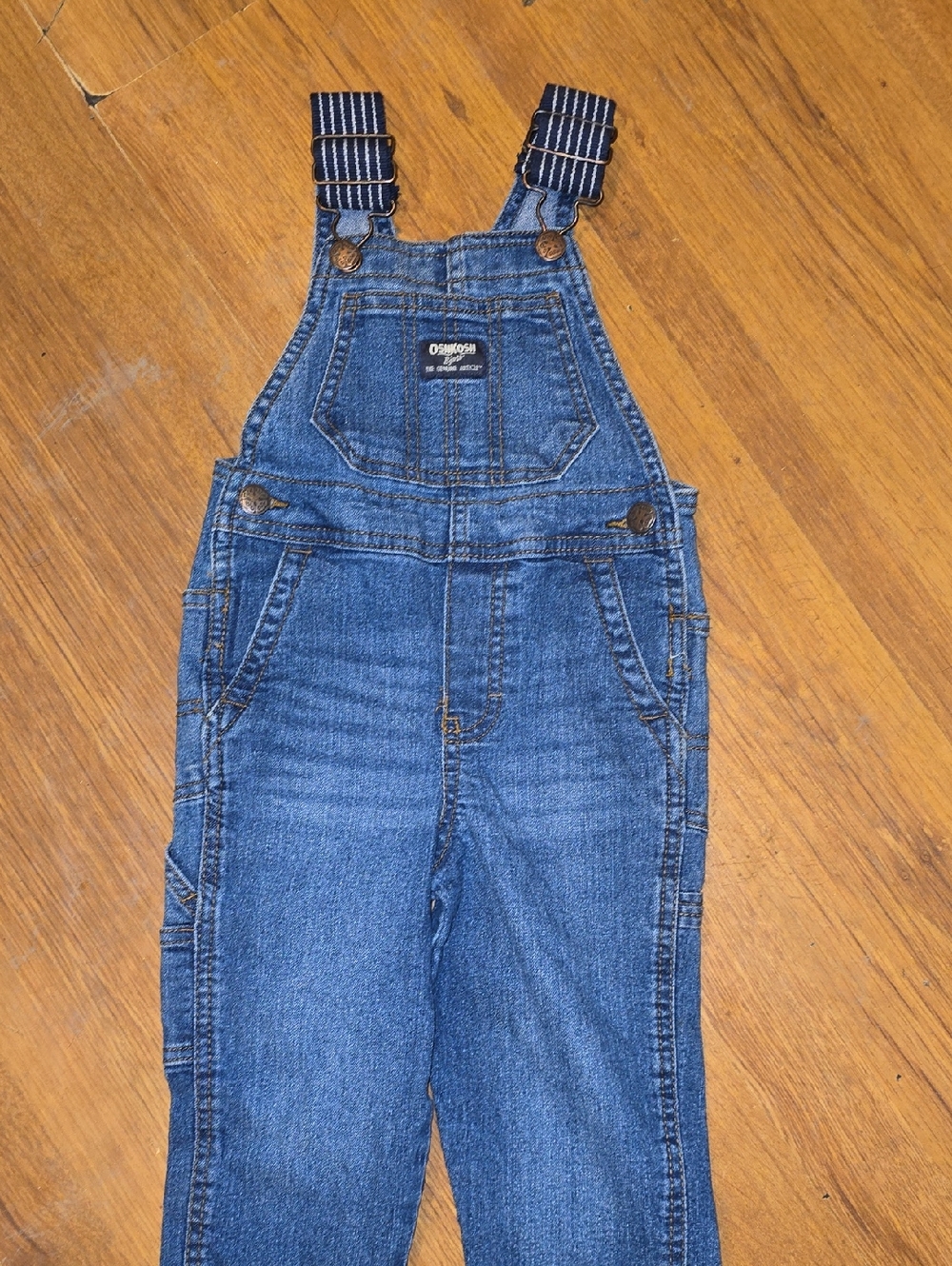 OshKosh B'gosh Dark Blue Denim Overalls with Striped Straps Size 2t